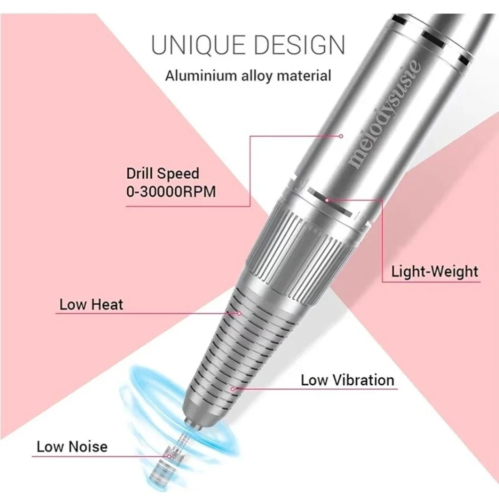 MelodySusie DR-3011A 2-in-1 Nail Dust Collector‎ & 30000RPM Electric Nail Drill